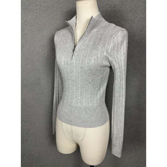 Hooked up by Iot Women's Juniors' Quarter-Zip Mock-Neck Sweater Gray XS NWT's - Picture 4 of 8